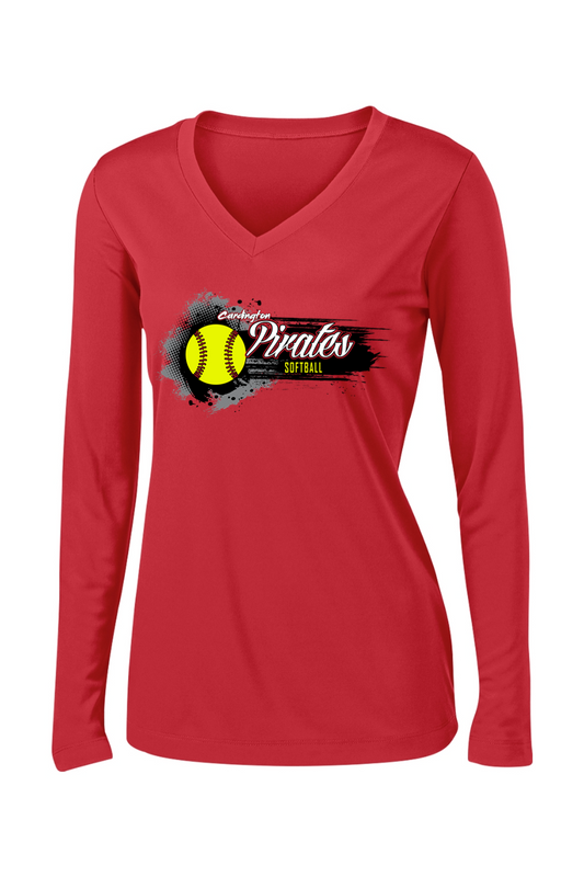 Cardington Pirates Softball DTF Ladies PosiCharge Competitor Long Sleeve V-Neck Tee
