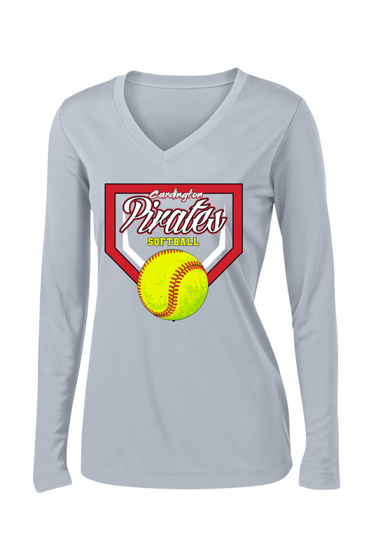 Cardington Pirates Softball DTF Ladies PosiCharge Competitor Long Sleeve V-Neck Tee