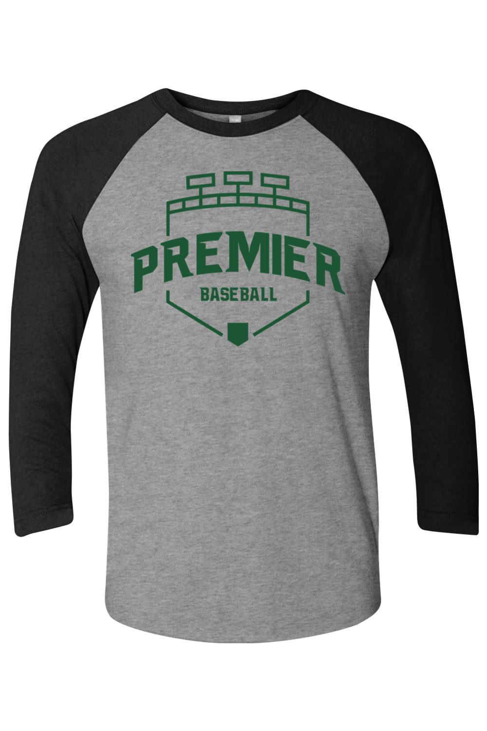 Premier Baseball OR Three-Quarter Sleeve Raglan Tee - Green Logo