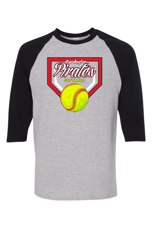 Cardington Pirates Softball DTF Heavy Cotton Raglan Three-Quarter Sleeve T-Shirt