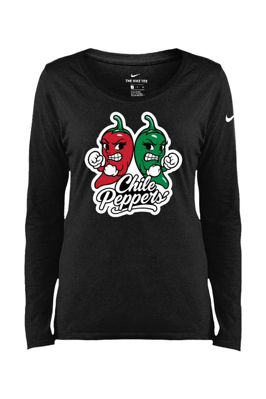 ABQ Chili Peppers Ladies Core Cotton Long Sleeve Scoop Neck Tee