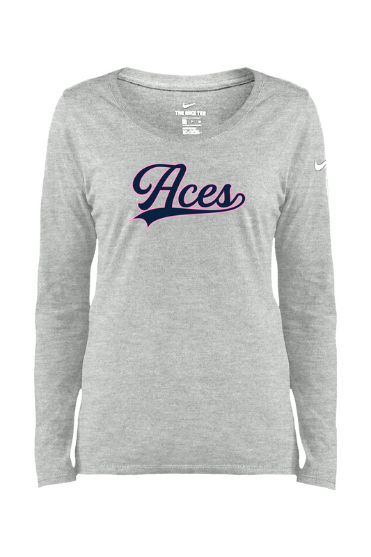 Aces Baseball Ladies Core Cotton Long Sleeve Scoop Neck Tee
