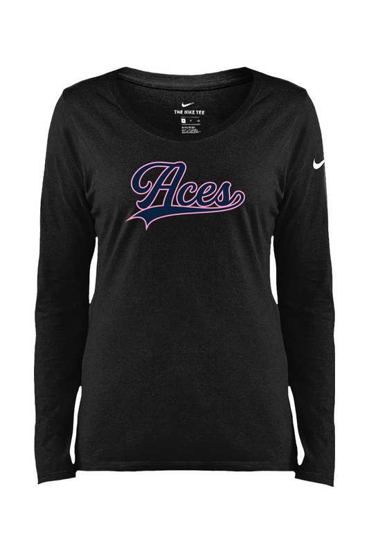 Aces Baseball Ladies Core Cotton Long Sleeve Scoop Neck Tee