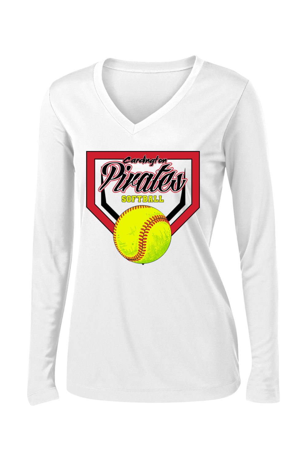 Cardington Pirates Softball DTF Ladies PosiCharge Competitor Long Sleeve V-Neck Tee