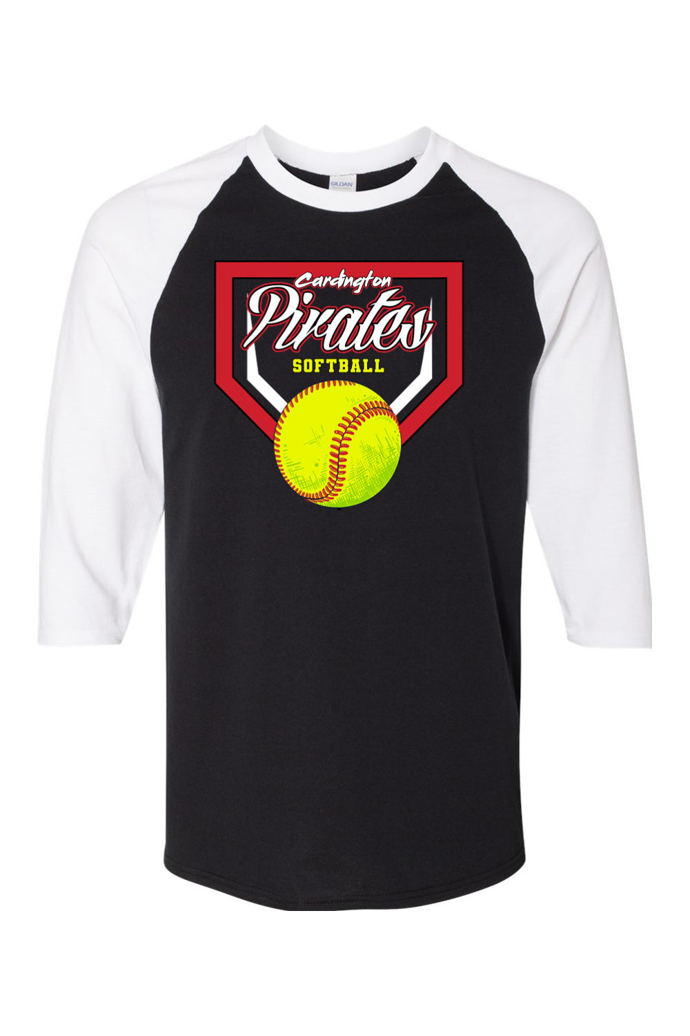 Cardington Pirates Softball DTF Heavy Cotton Raglan Three-Quarter Sleeve T-Shirt