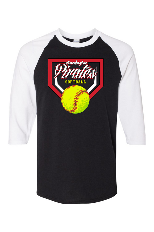 Cardington Pirates Softball DTF Heavy Cotton Raglan Three-Quarter Sleeve T-Shirt