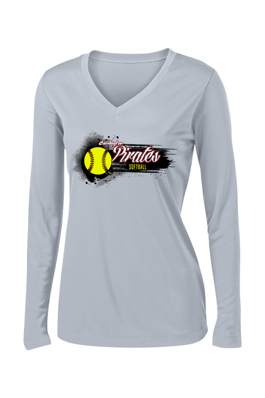 Cardington Pirates Softball DTF Ladies PosiCharge Competitor Long Sleeve V-Neck Tee