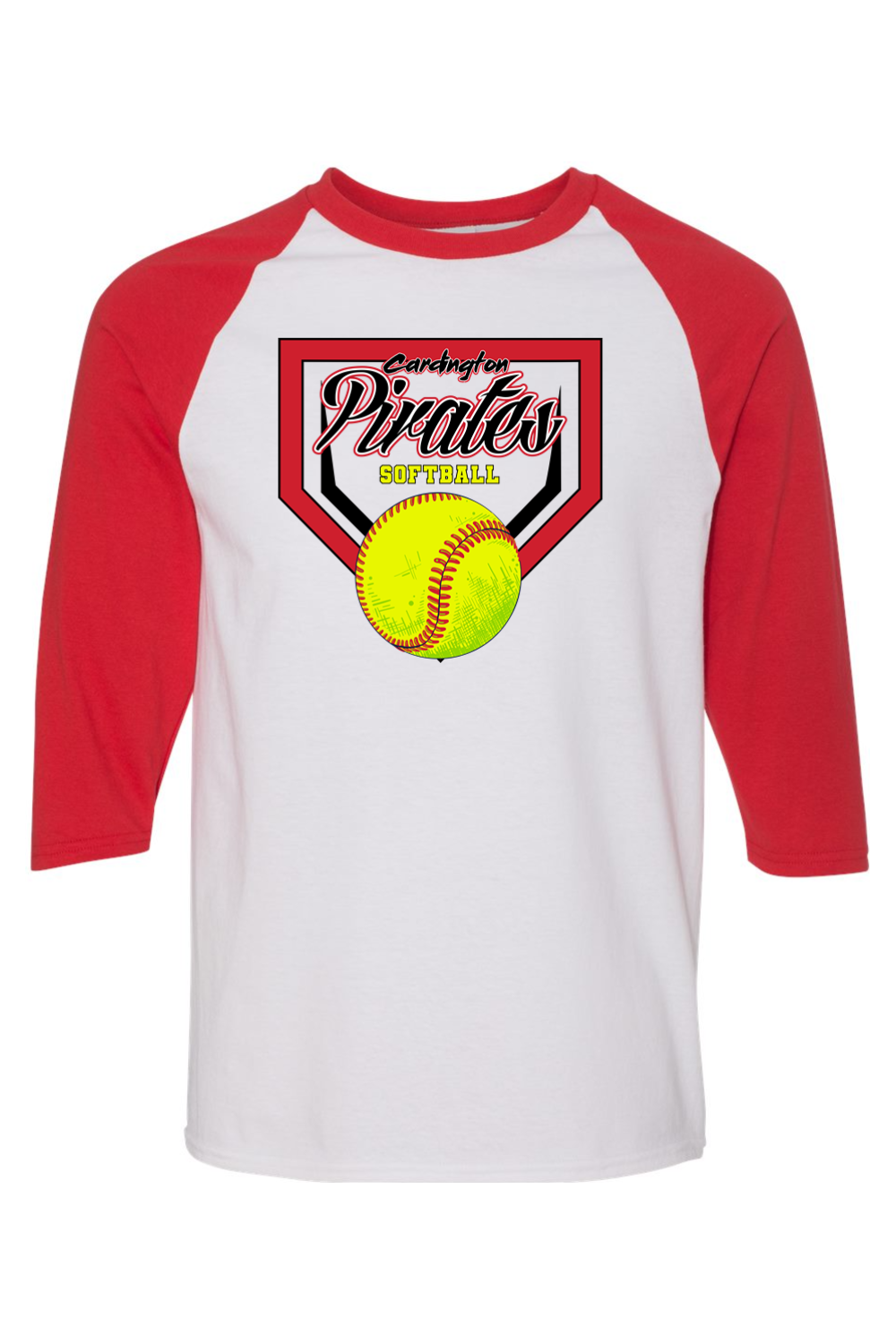 Cardington Pirates Softball DTF Heavy Cotton Raglan Three-Quarter Sleeve T-Shirt