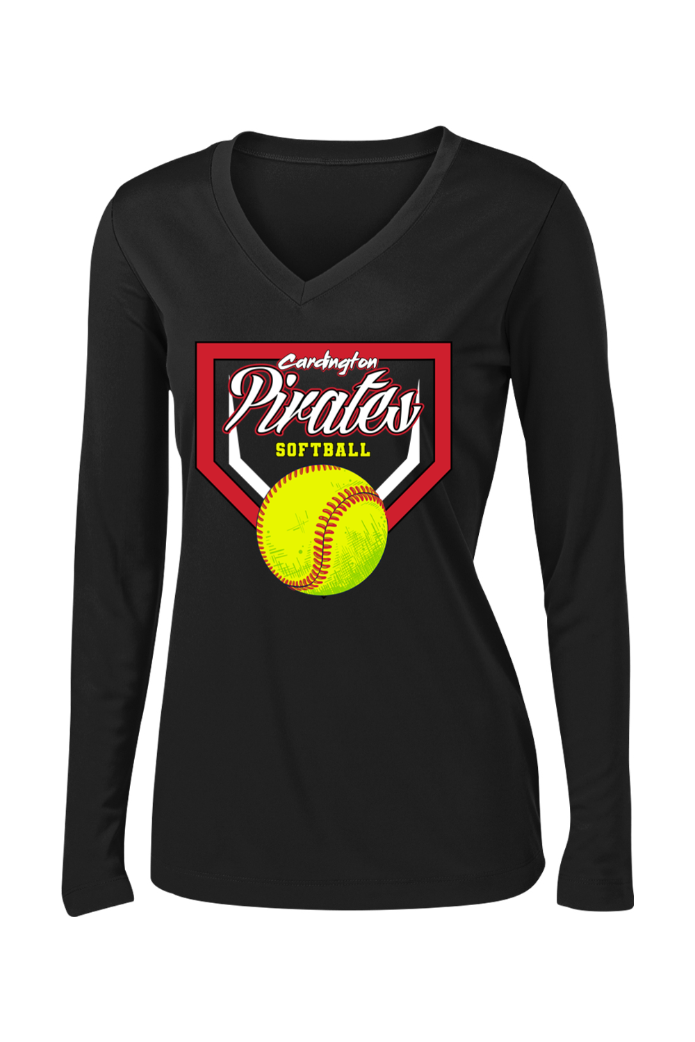 Cardington Pirates Softball DTF Ladies PosiCharge Competitor Long Sleeve V-Neck Tee