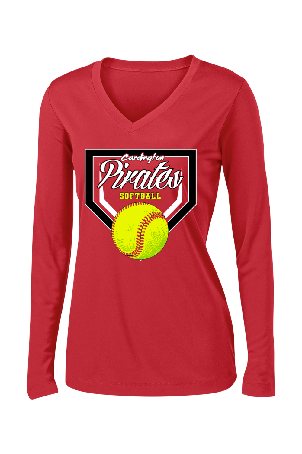 Cardington Pirates Softball DTF Ladies PosiCharge Competitor Long Sleeve V-Neck Tee