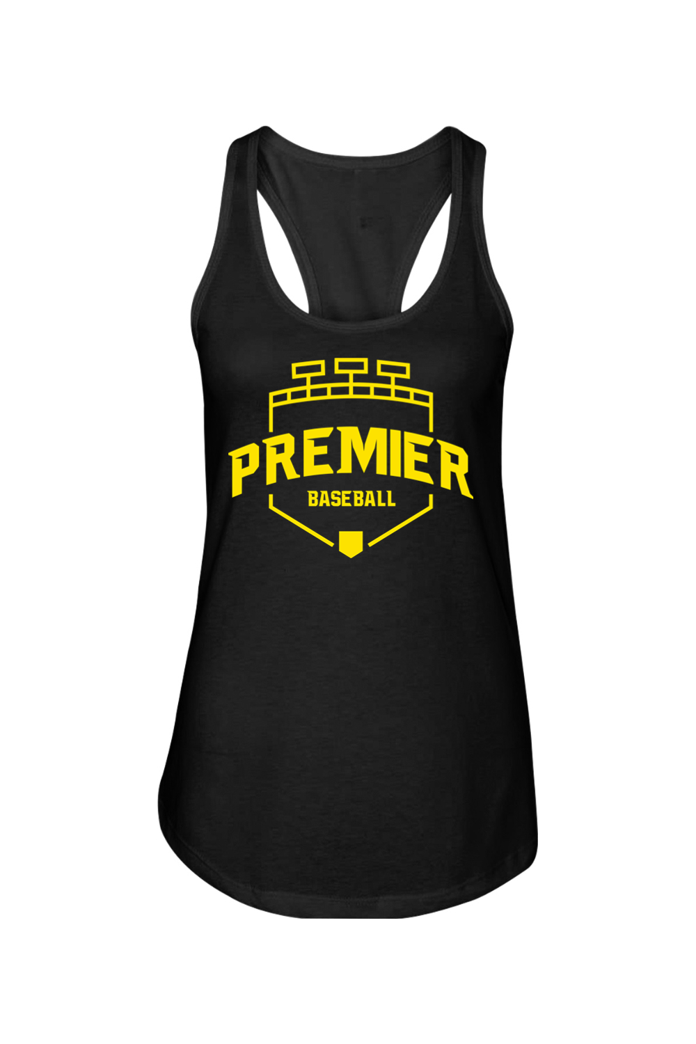 Premier Baseball OR Ladies Racerback Tank - Yellow Logo