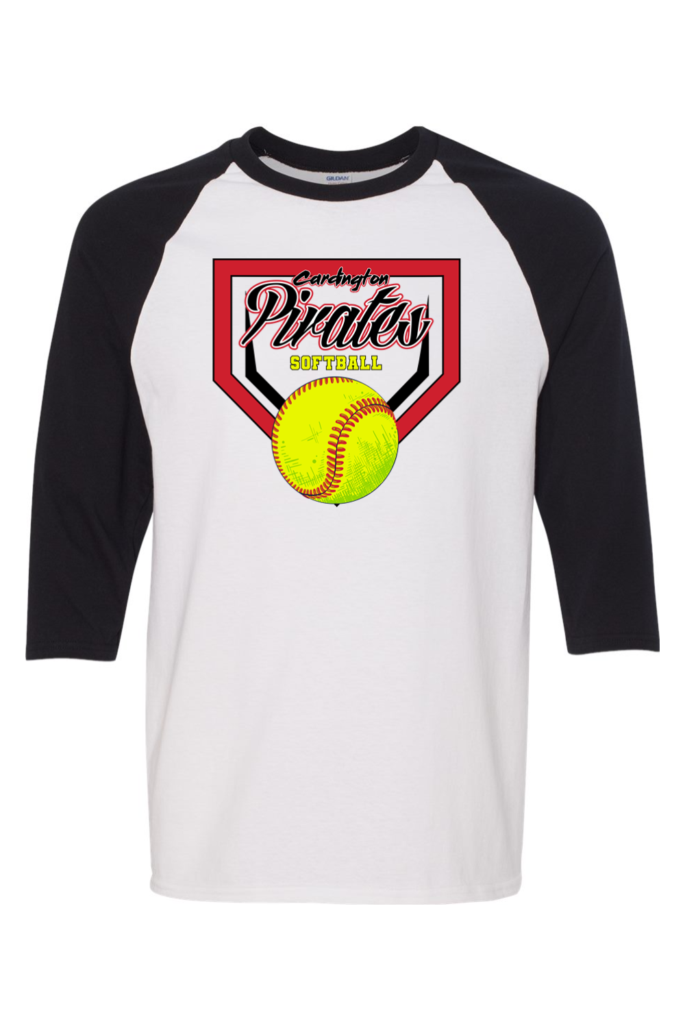Cardington Pirates Softball DTF Heavy Cotton Raglan Three-Quarter Sleeve T-Shirt