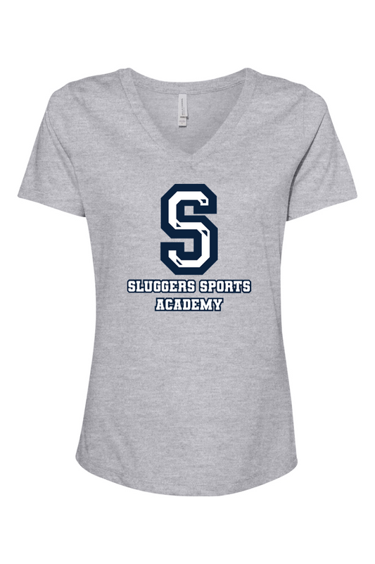 Sluggers Sports Academy Women's Relaxed Heather CVC V-Neck Tee