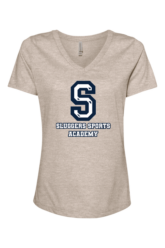 Sluggers Sports Academy Women's Relaxed Heather CVC V-Neck Tee