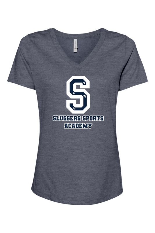 Sluggers Sports Academy Women's Relaxed Heather CVC V-Neck Tee
