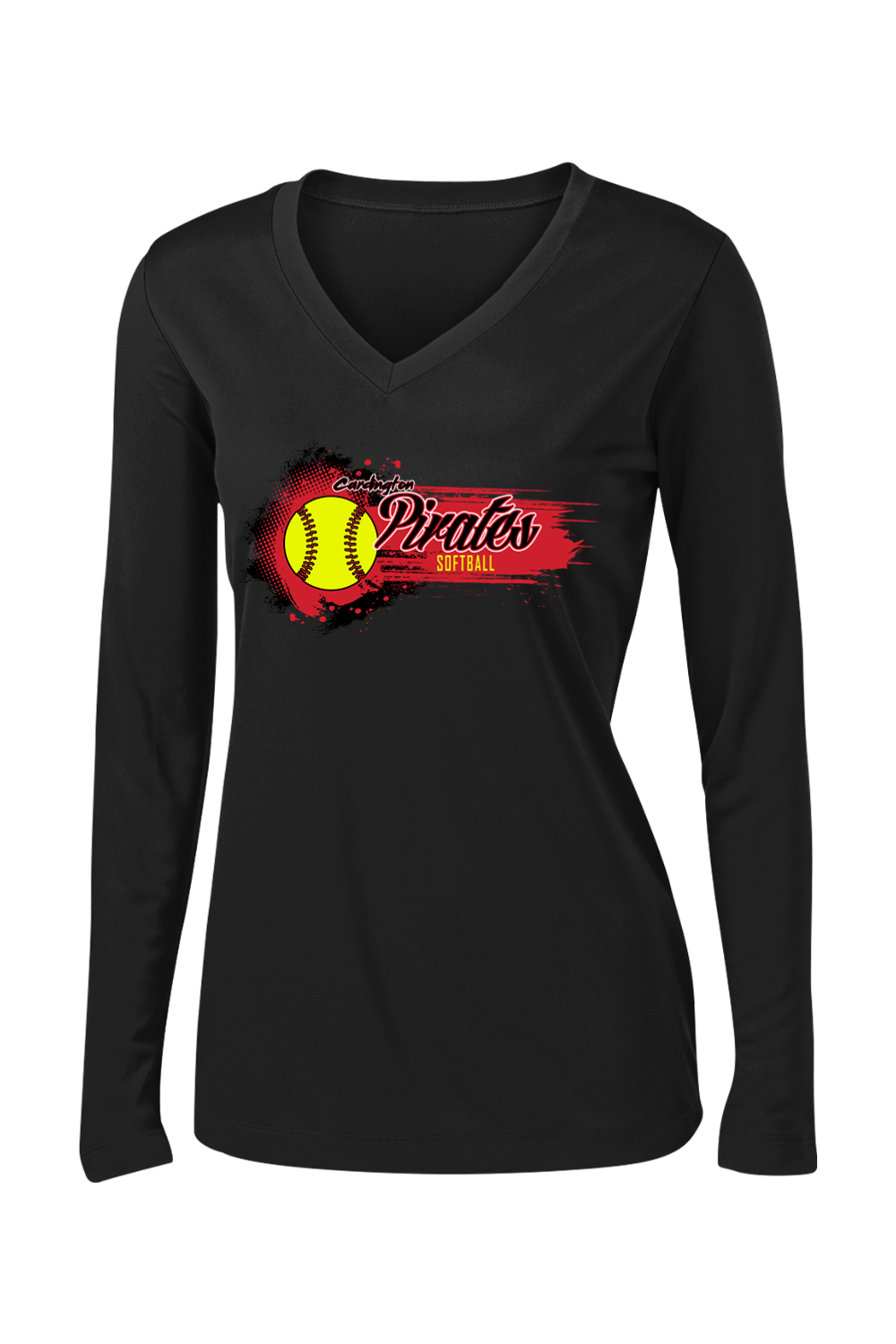 Cardington Pirates Softball DTF Ladies PosiCharge Competitor Long Sleeve V-Neck Tee