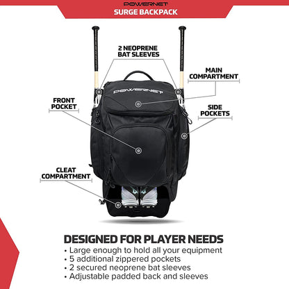 PowerNet Surge Baseball Softball Dual Bat and Equipment Backpack Bag