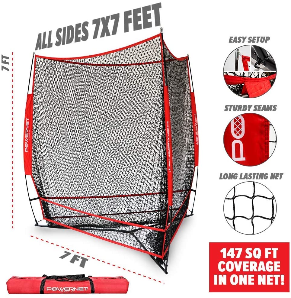 Triple Threat Net, 3 Way 7x7 Ft Baseball Training Net