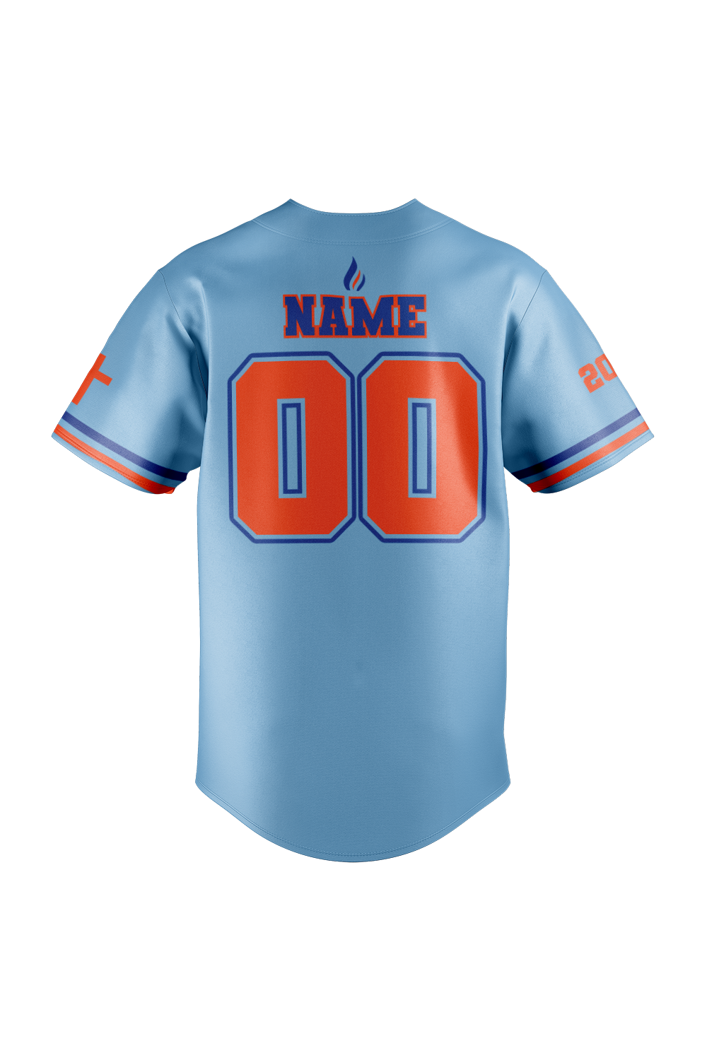 Flames MI Sublimated Baseball Full Button Jersey- Light Blue