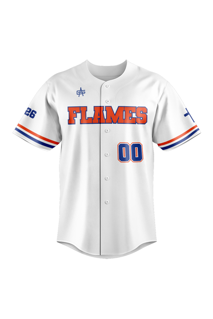 Flames MI Sublimated Baseball Full Button Jersey- White