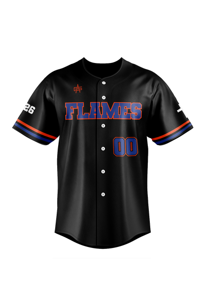 Flames MI Sublimated Baseball Full Button Jersey- Black