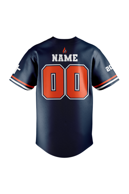 Flames MI Sublimated Baseball Full Button Jersey- Navy