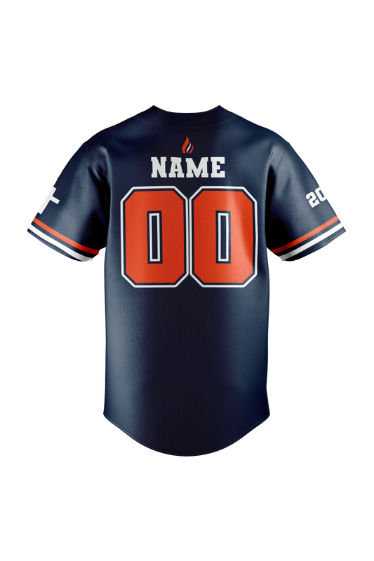 Flames MI Sublimated Baseball Full Button Jersey- Navy