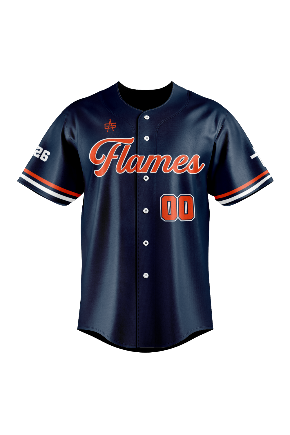 Flames MI Sublimated Baseball Full Button Jersey- Navy