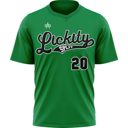 Lickity Split Softball Green V Neck