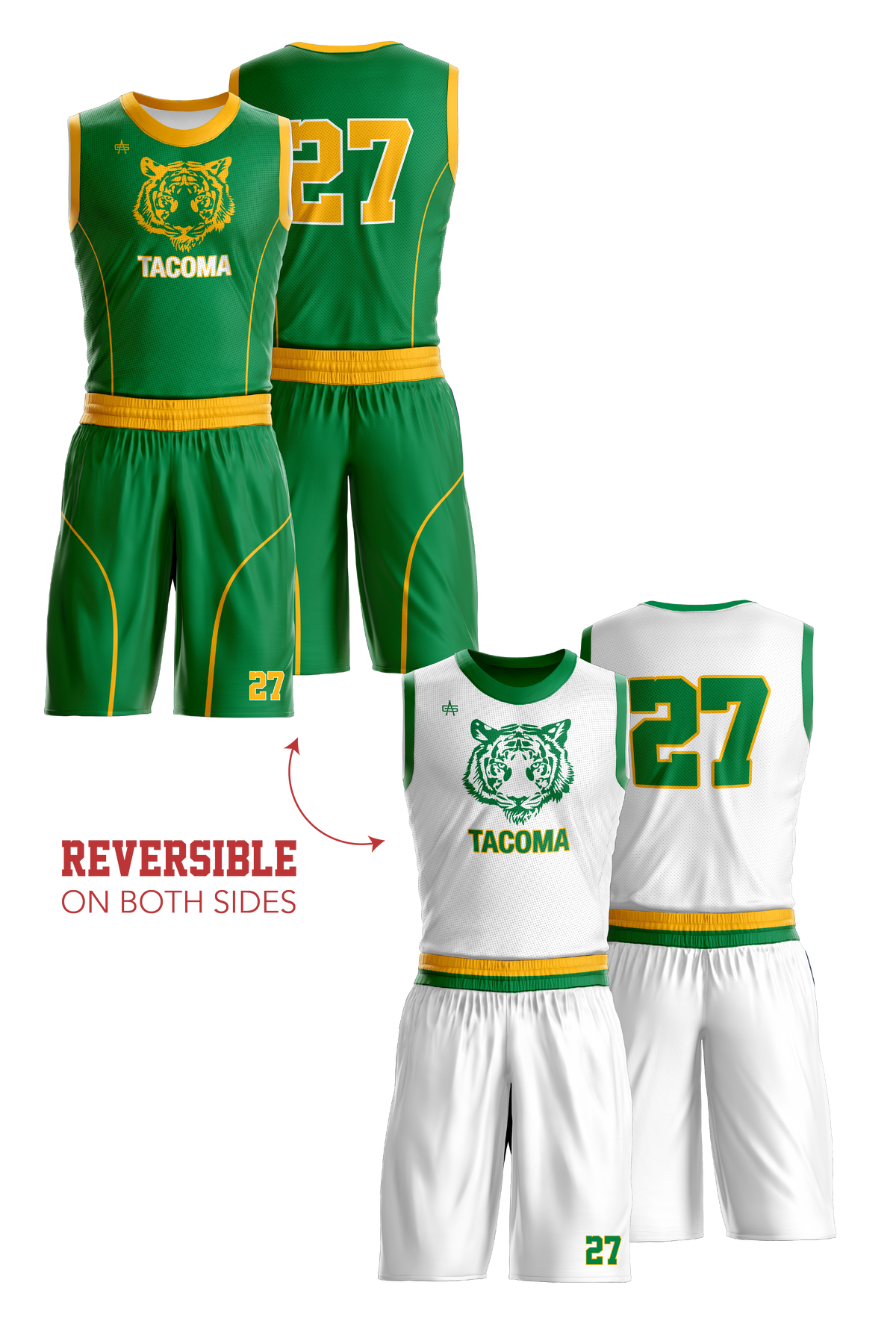 Tacoma Tigers Basketball Sublimated Reversible Jersey/Shorts Combo