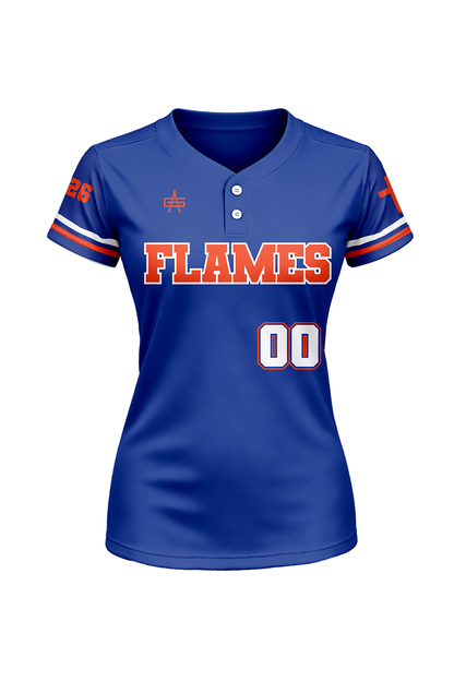 Flames MI Softball Sublimated Two Button Jersey- Royal Blue