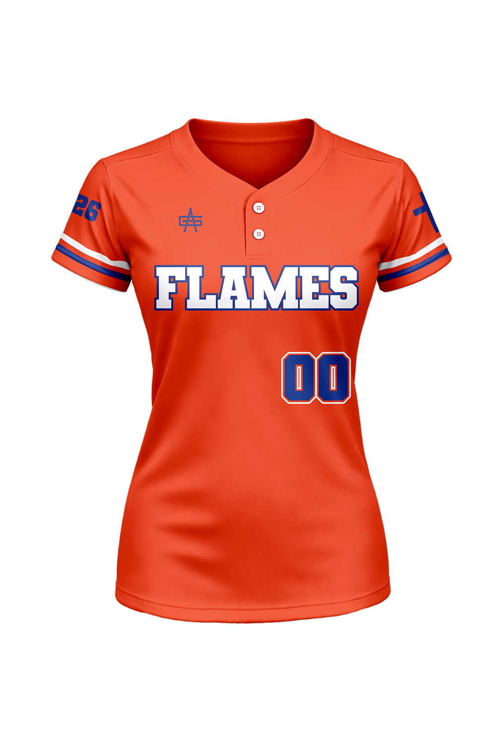 Flames MI Softball Sublimated Two Button Jersey- Orange