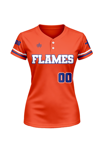 Flames MI Softball Sublimated Two Button Jersey- Orange