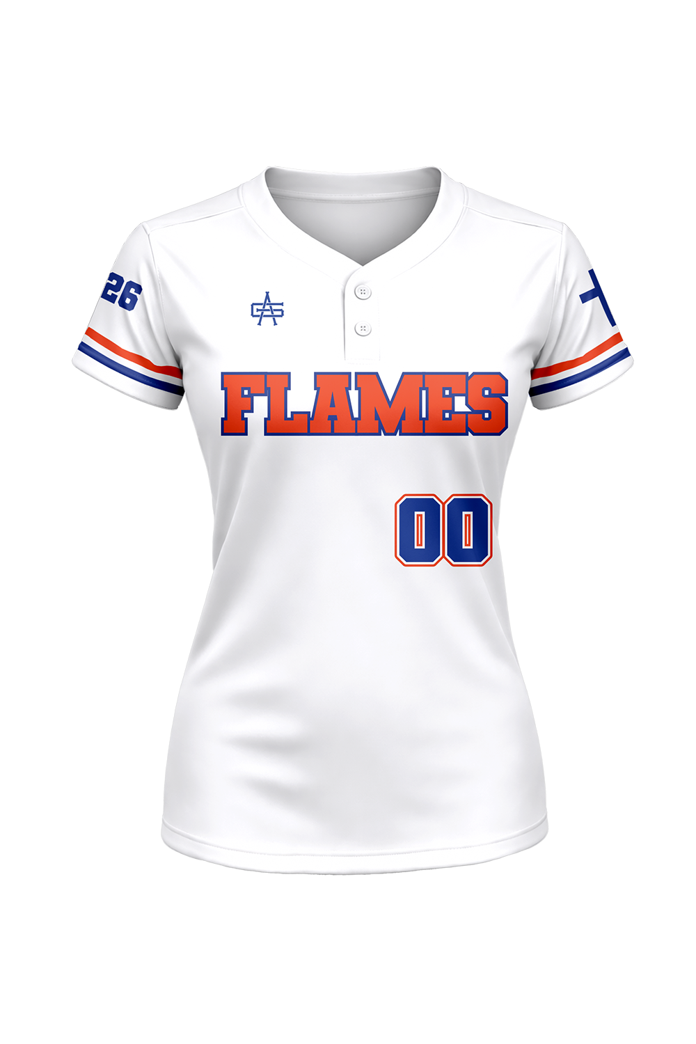 Flames MI Softball Sublimated Two Button Jersey- White