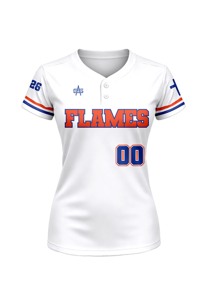 Flames MI Softball Sublimated Two Button Jersey- White