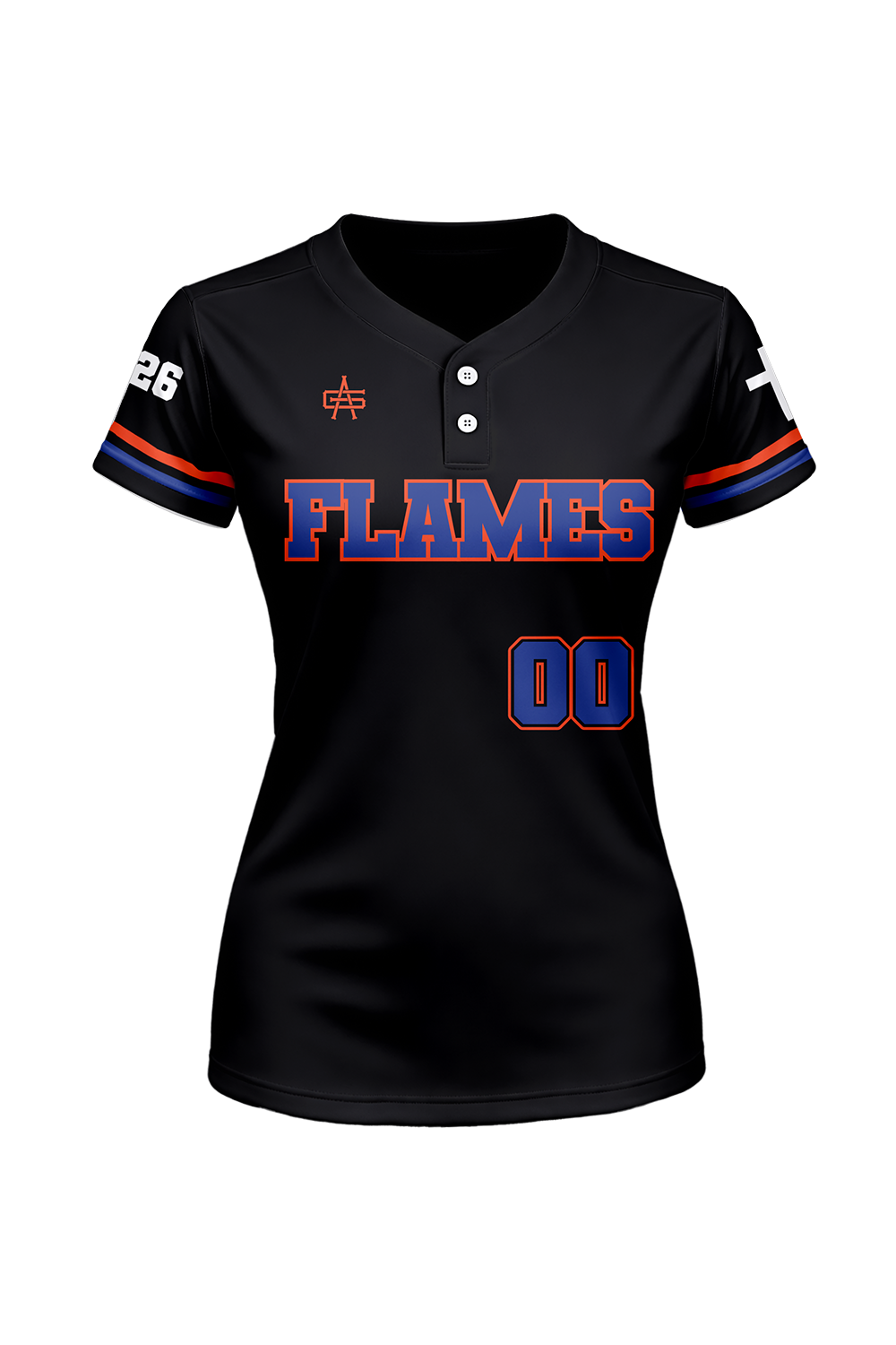 Flames MI Softball Sublimated Two Button Jersey- Black