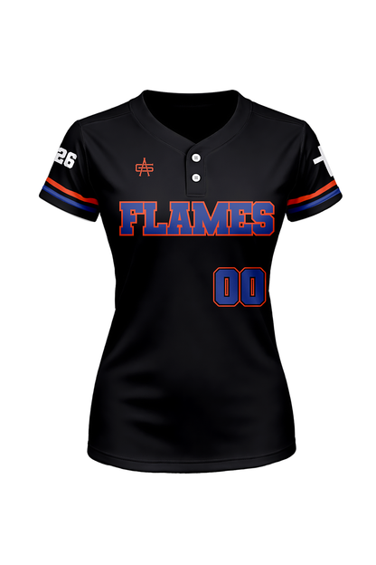 Flames MI Softball Sublimated Two Button Jersey- Black