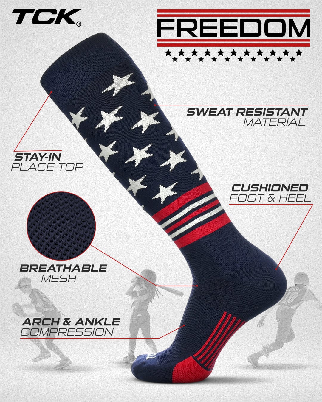 TCK Freedom Dugout USA Made Stars & Stripes OTC Socks